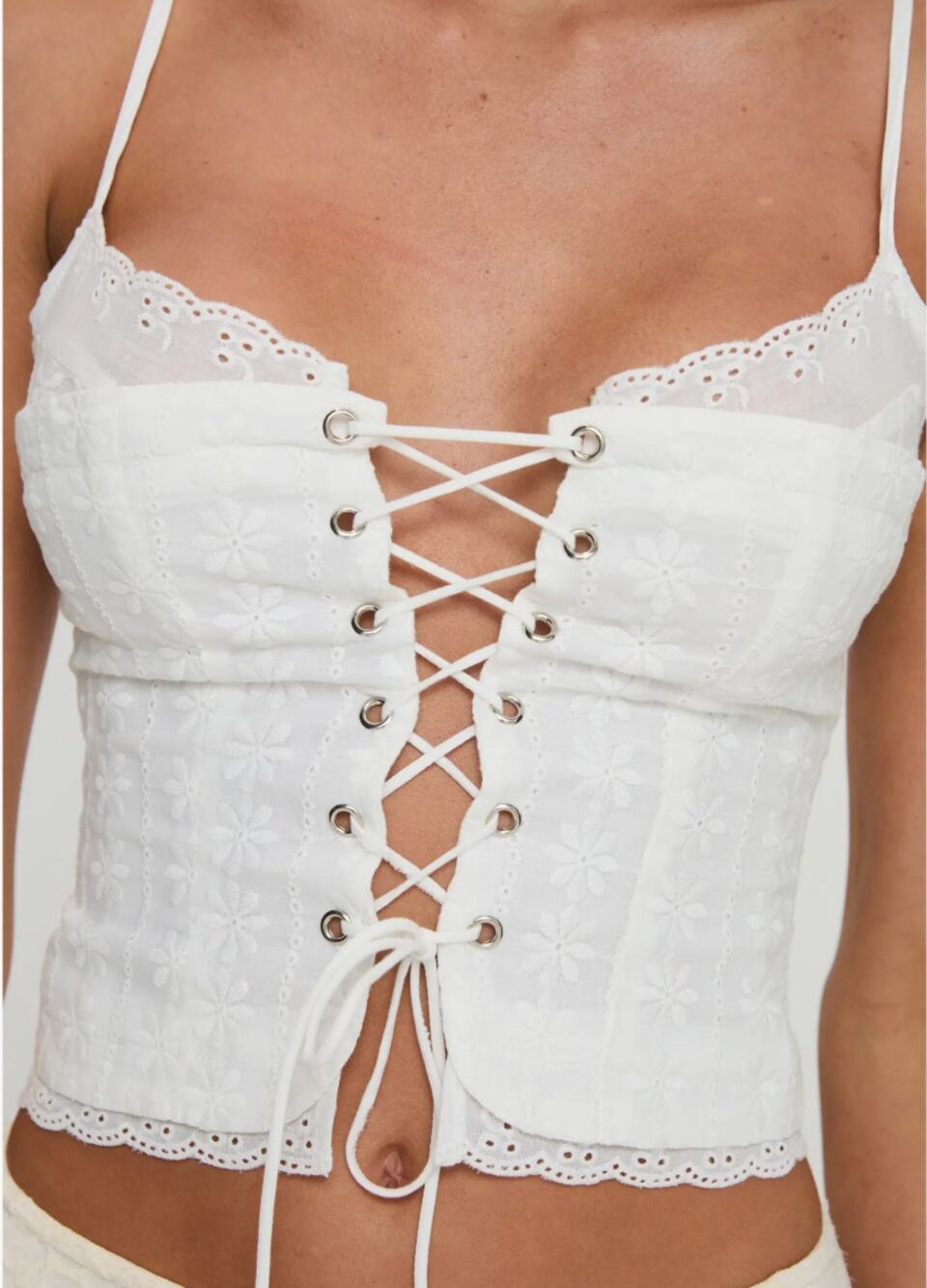 Princess Polly Amitri Cotton Lace-Up Bustier Crop Top Size 4